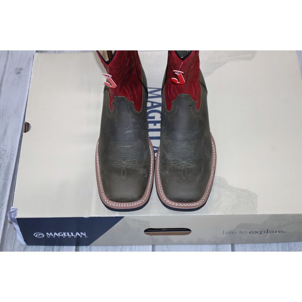 NEW Justin Show Stopper 11” Cowboy Boots Square Toe Red Leather FN7120 Mens 10D - Picture 3 of 13